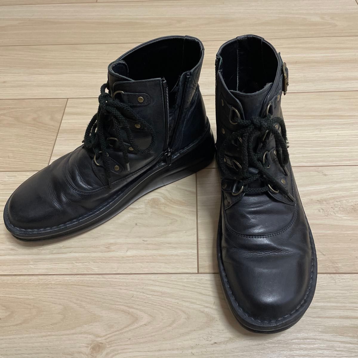 レザー レースアップブーツ ショートブーツ ブラック｜Yahoo!フリマ
