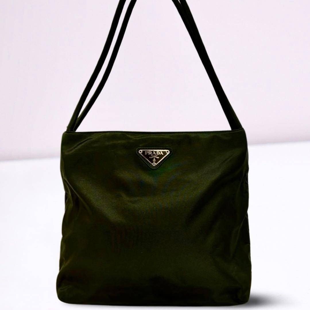 正規品】PRADAプラダ トートバッグハンドバッグ 三角ロゴ カーキ系