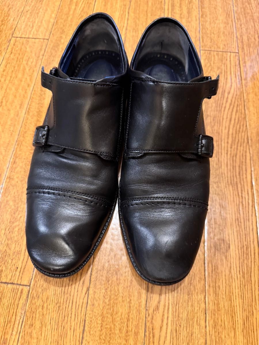 ビジネスシューズ ダブルモンクストラップ 革靴 ブラック8=25 5センチ