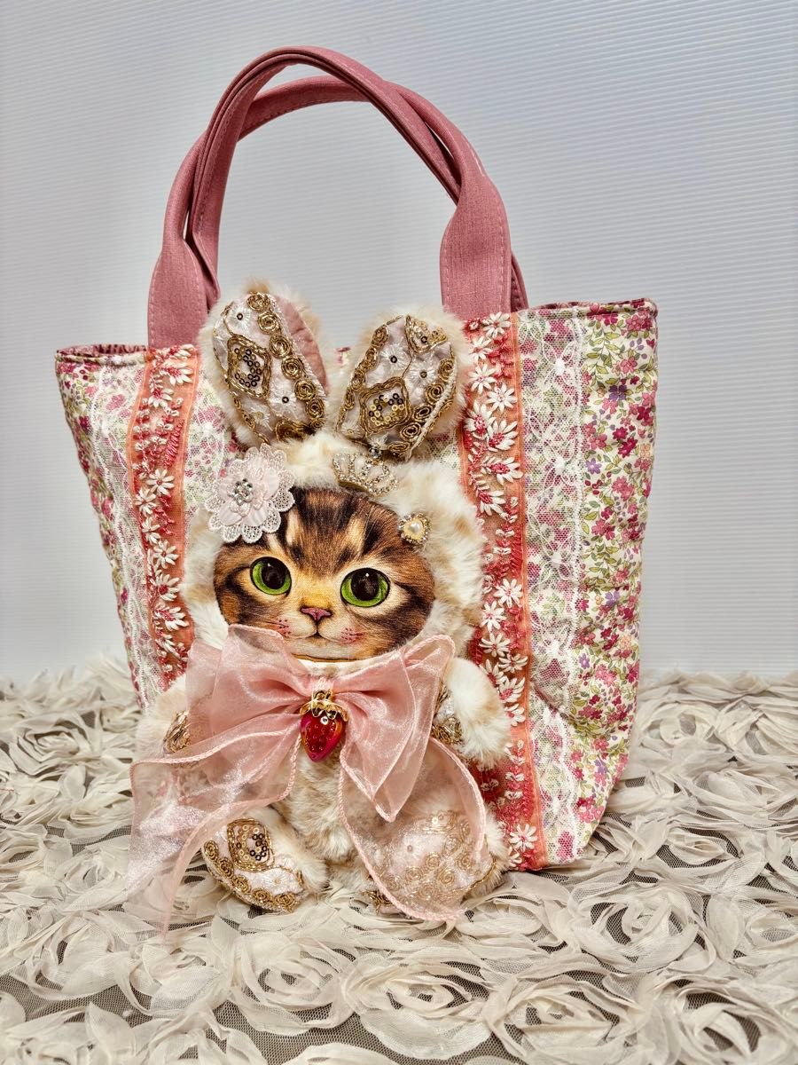 コヤンイサムチョン 刺繍リボンパッチワークトートバッグ ハンドメイド