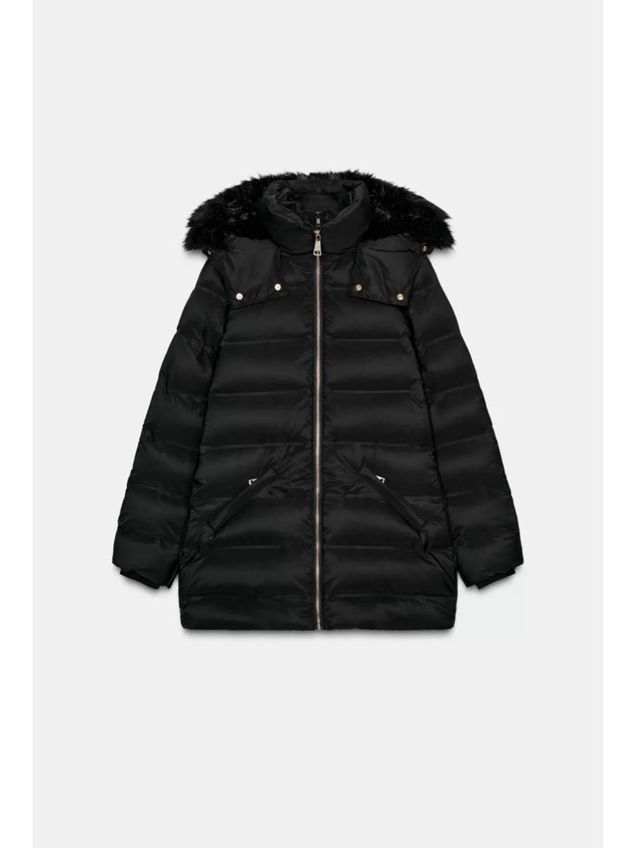 ZARA 撥水ウィンドブレーカー フード付きダウンジャケット ブラック2XL