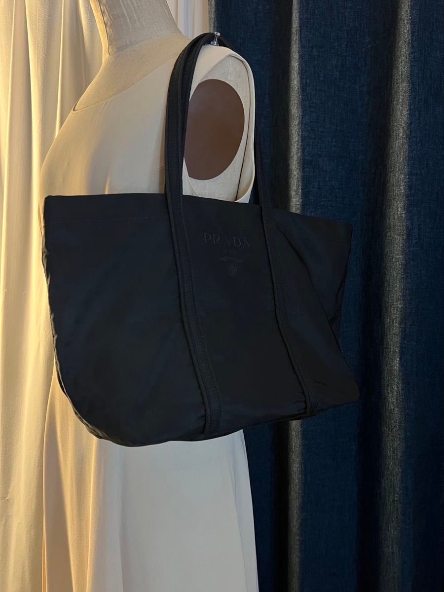 正規品 PRADA ブラック ナイロン トートバッグ 刺繍ロゴ 肩掛け｜Yahoo
