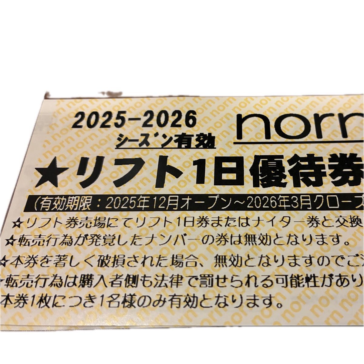 2025-2026 シーズン有効 ノルンみなかみスキー場 リフト1日優待券 2枚