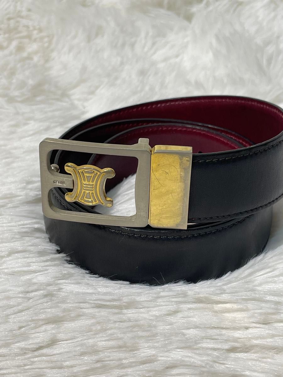 CELINE セリーヌ 本革 レザーベルト ブラック トリオンフ レディース