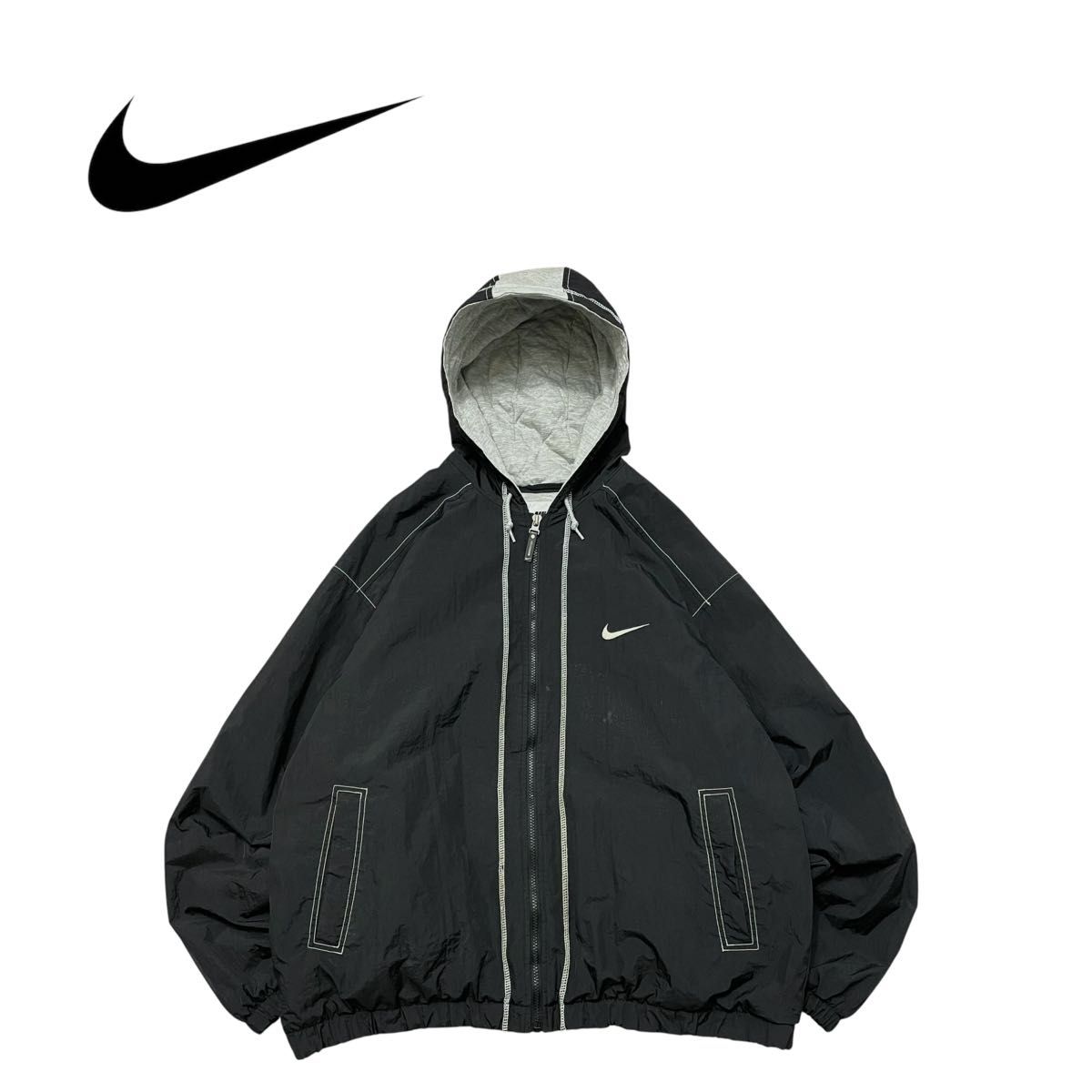 美品】NIKE ナイキ 90s 中綿キルト 配色ステッチ フード付 ナイロン