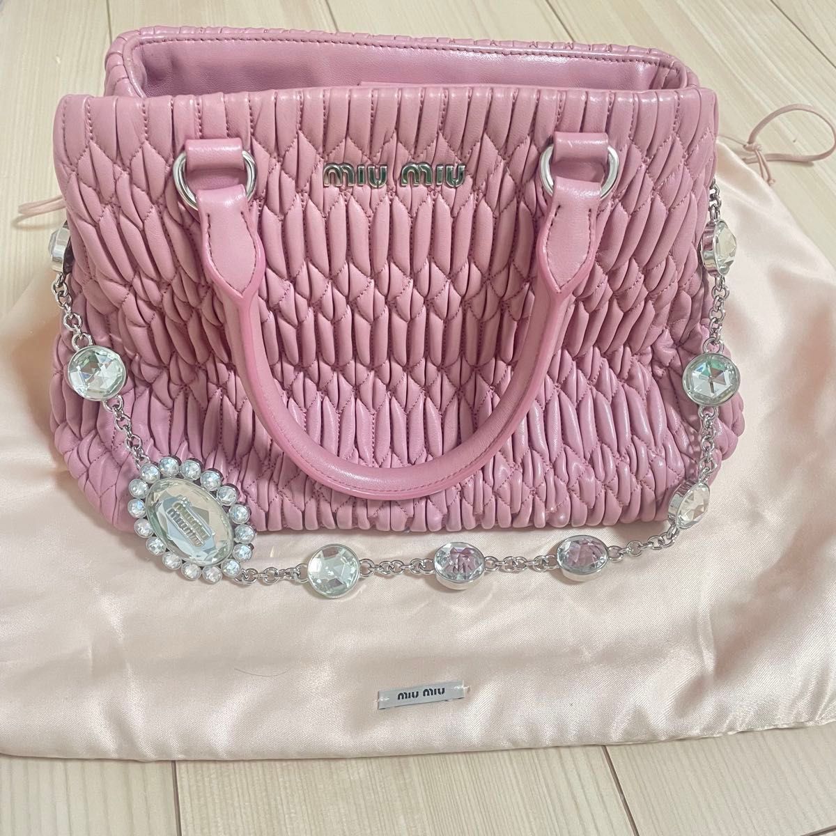 MIUMIU マテラッセ ナッパクリスタル ピンク 2way ナッパレザー