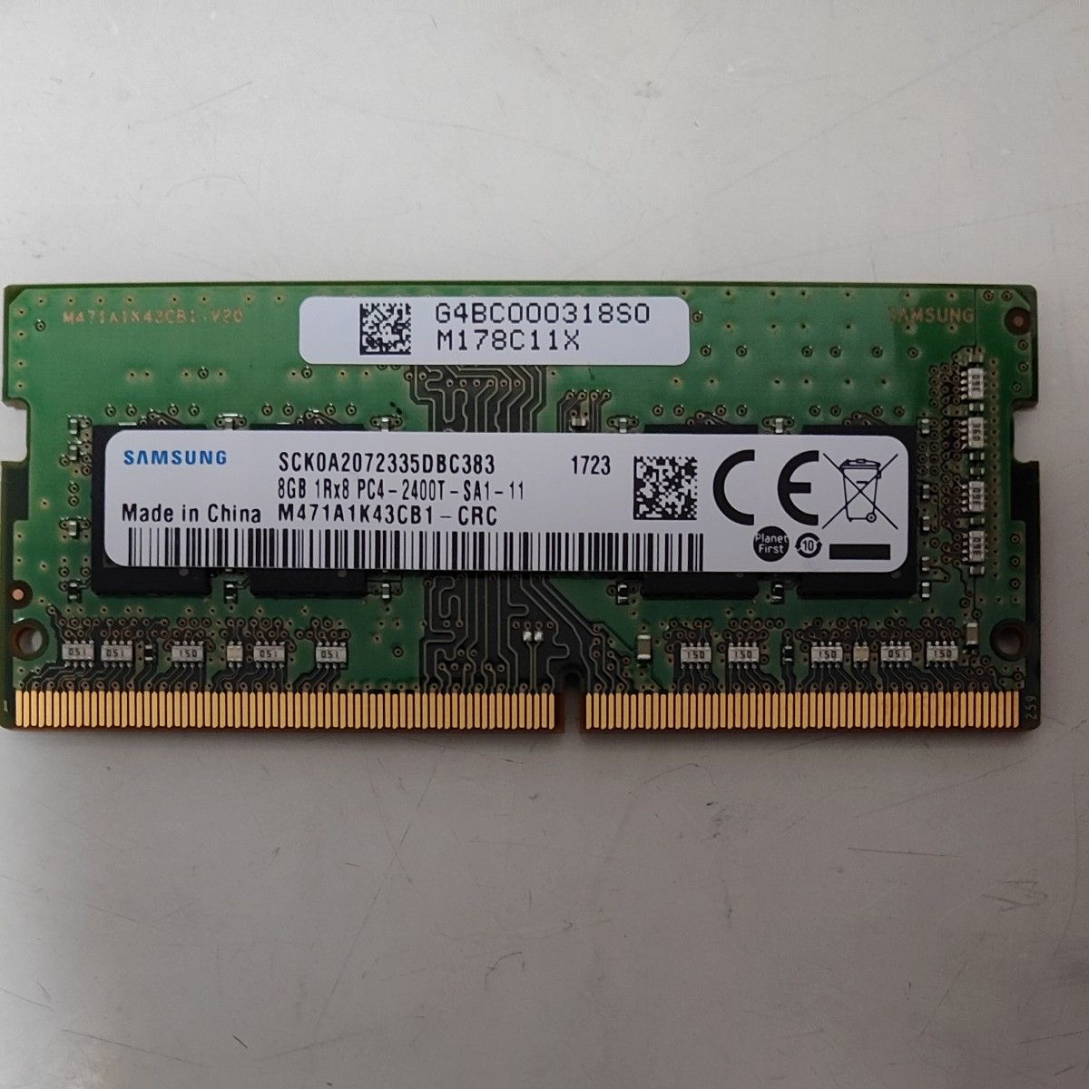 SAMSUNG 8GB 1Rx8 PC4-2400T ノートPC用メモリ M471A1K43CB1 1723