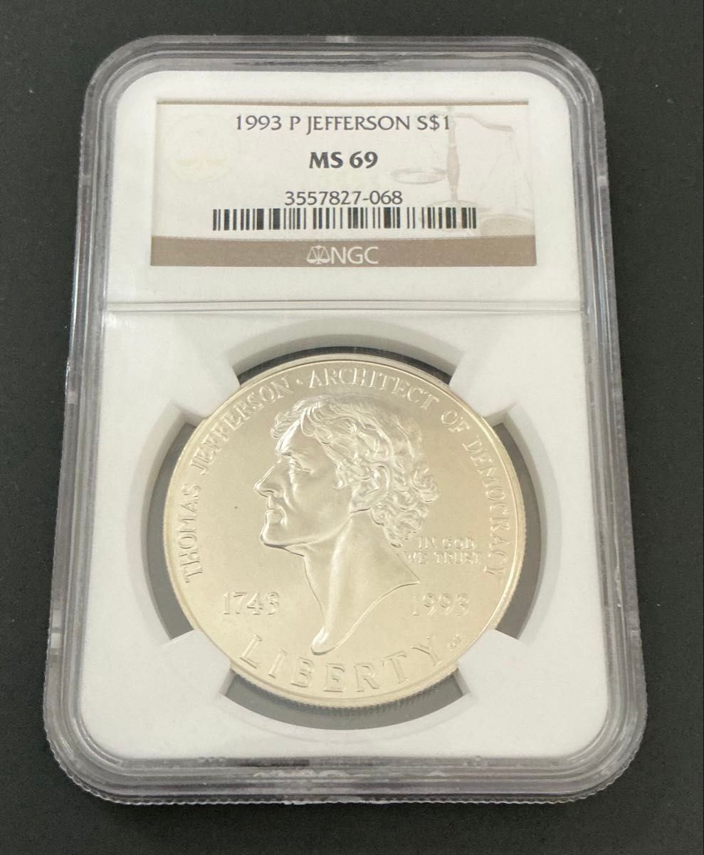 1993年 ジェファーソン 生誕250周年 1ドル銀貨 NGC MS69 アンティーク
