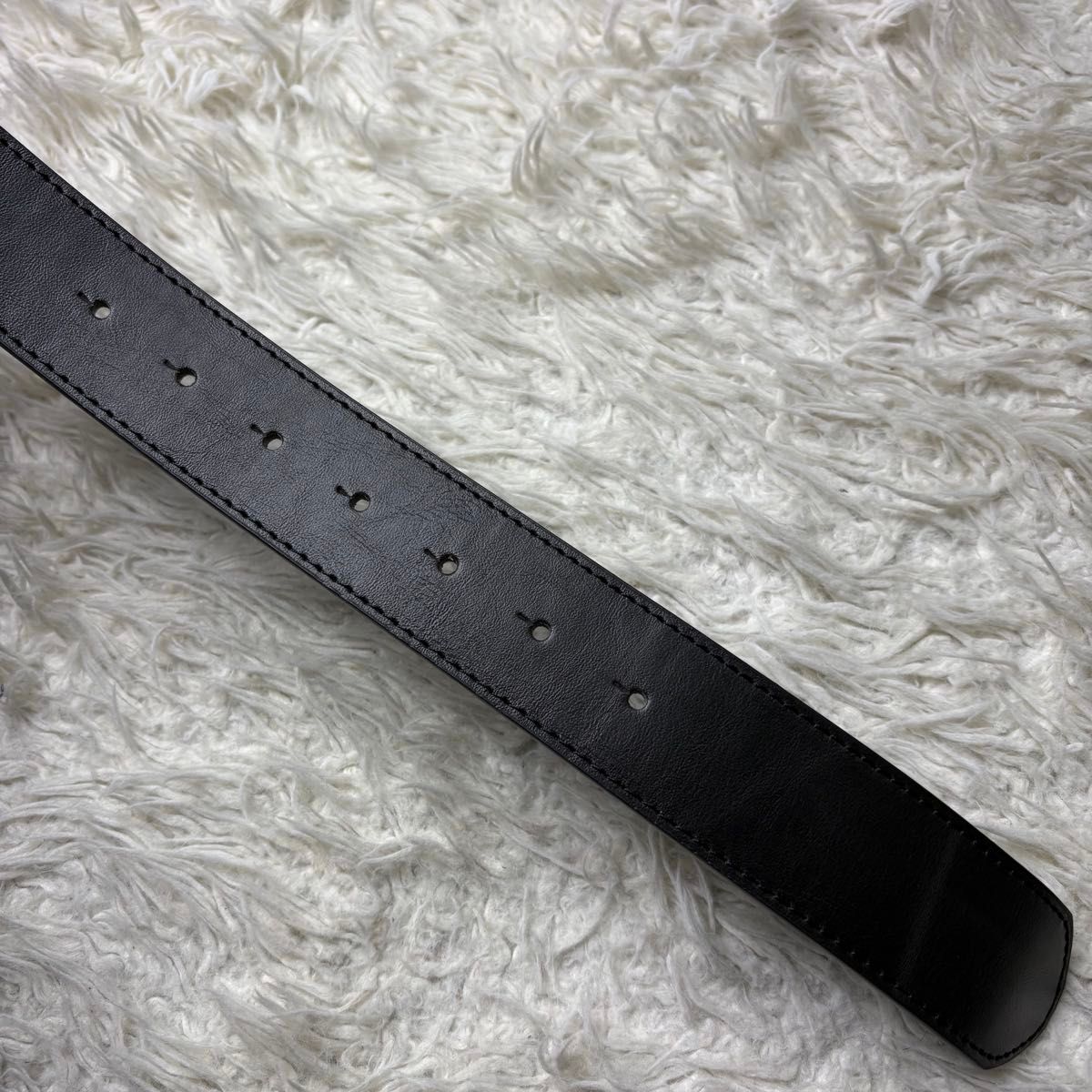 美品 GUCCI グッチ インターロッキング レザーベルト メンズ 黒 金 GG