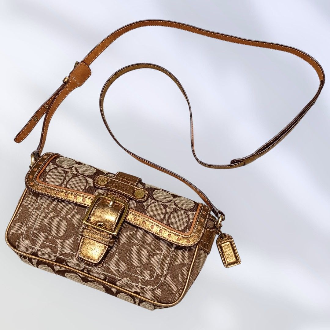 COACH コーチ シグネチャー ミニショルダーバッグ ブラウン ゴールド