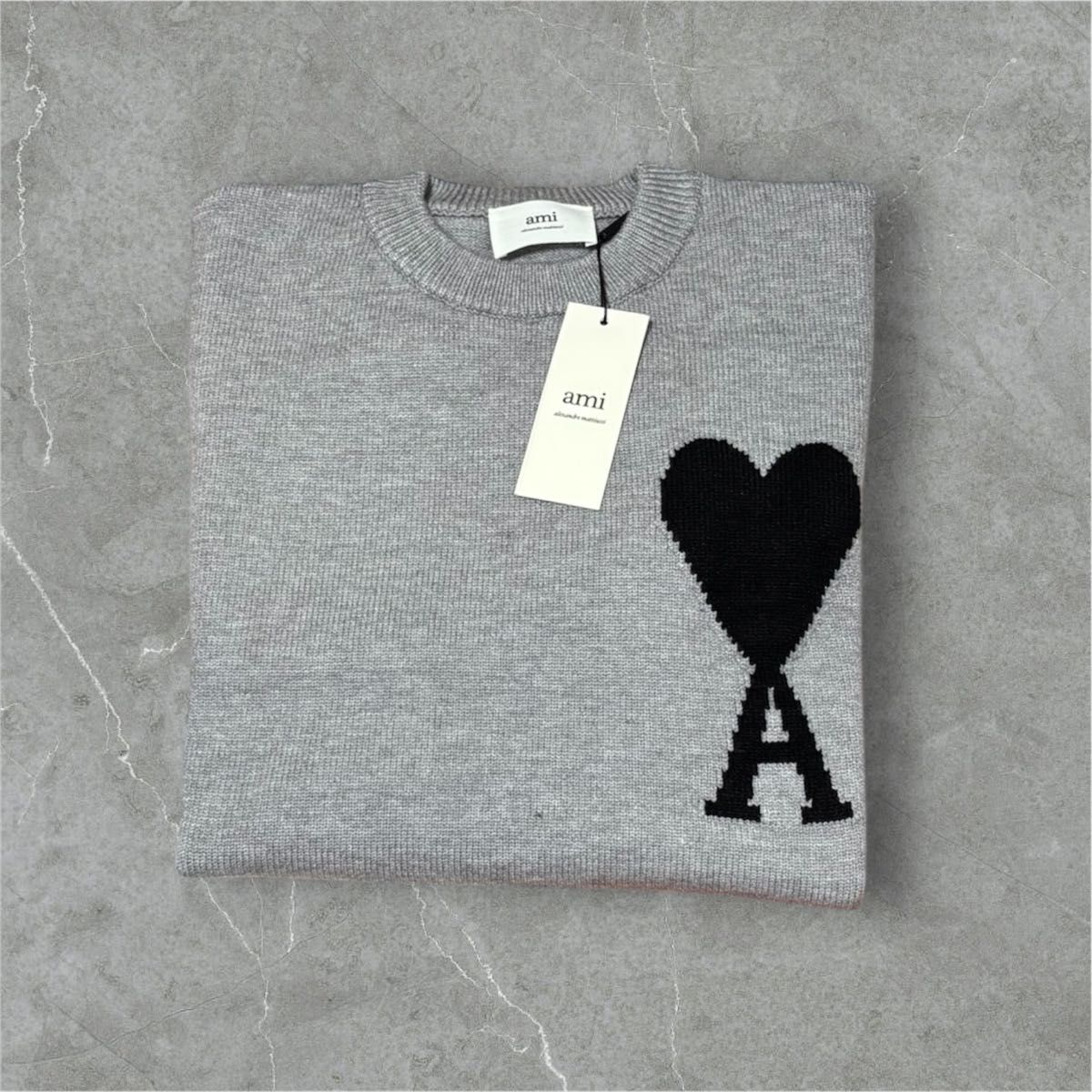 AMI Paris ハートロゴ ニット セーター グレー Sサイズ（新品・タグ