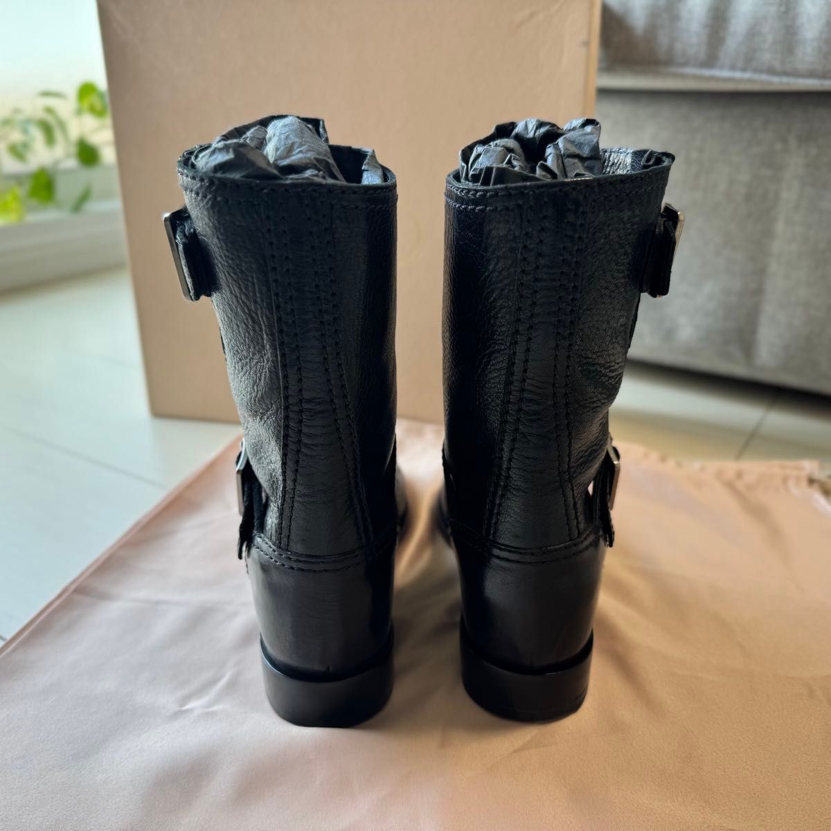 PRADA プラダ エンジニアブーツ ショートブーツ ラムレザー 23cm