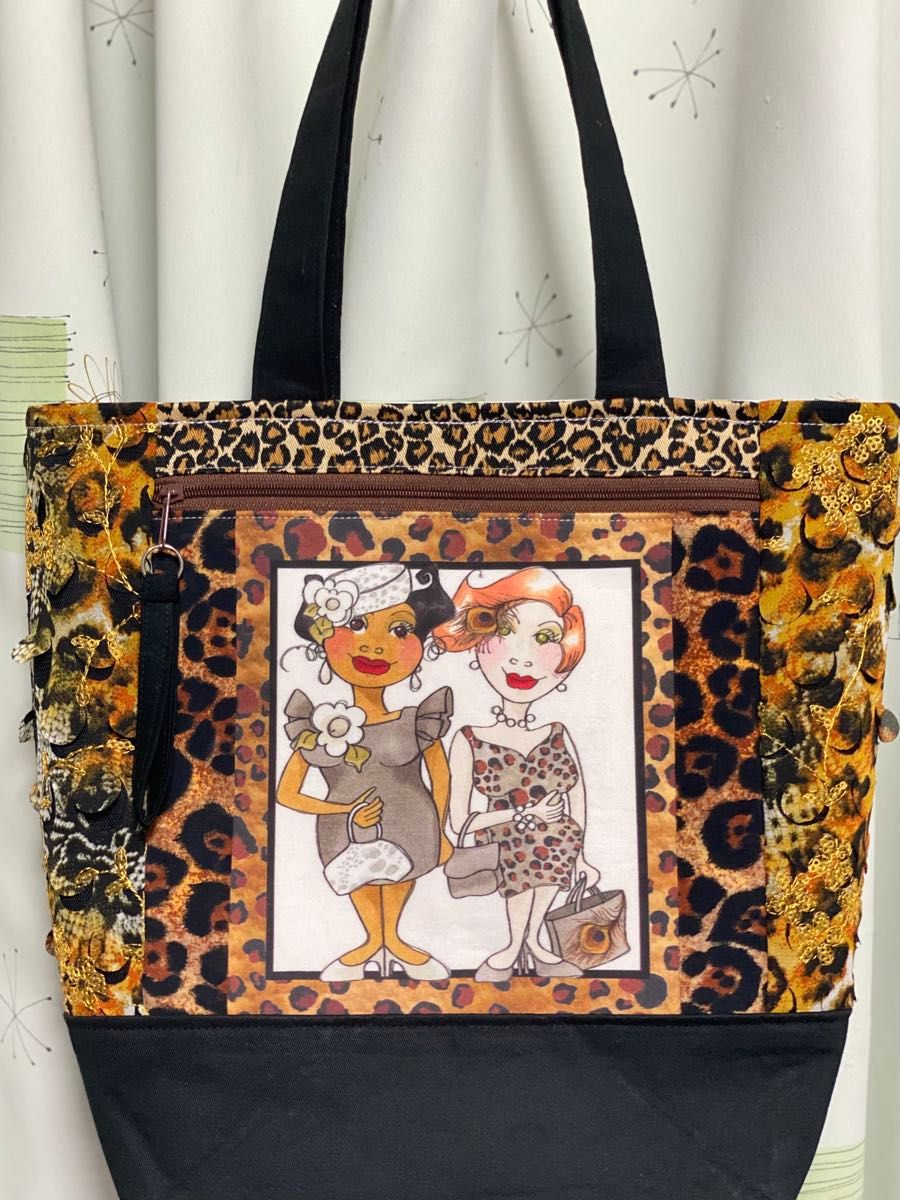 Loralie Harrisパッチワークトートバッグタイガーゼブラ柄