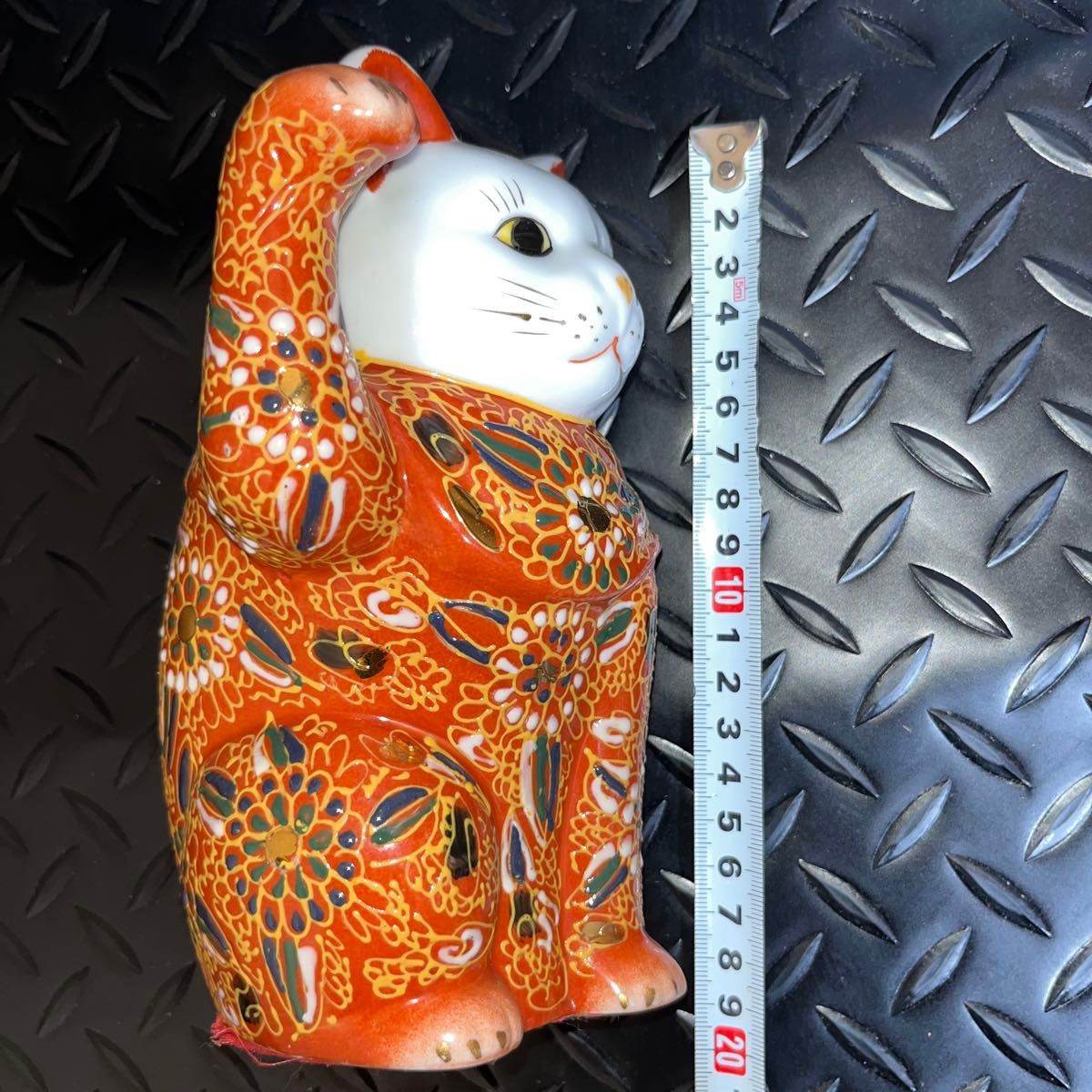 招き猫 置物 縁起物 金運アップ 昭和レトロ 陶器製 USED品 高さ約18