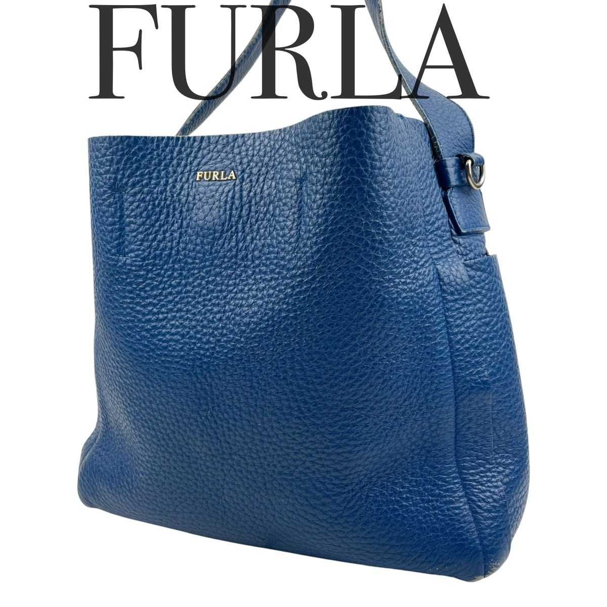 FURLA フルラ カプリッチョ ショルダーバッグ ブルー シボ革 クロス
