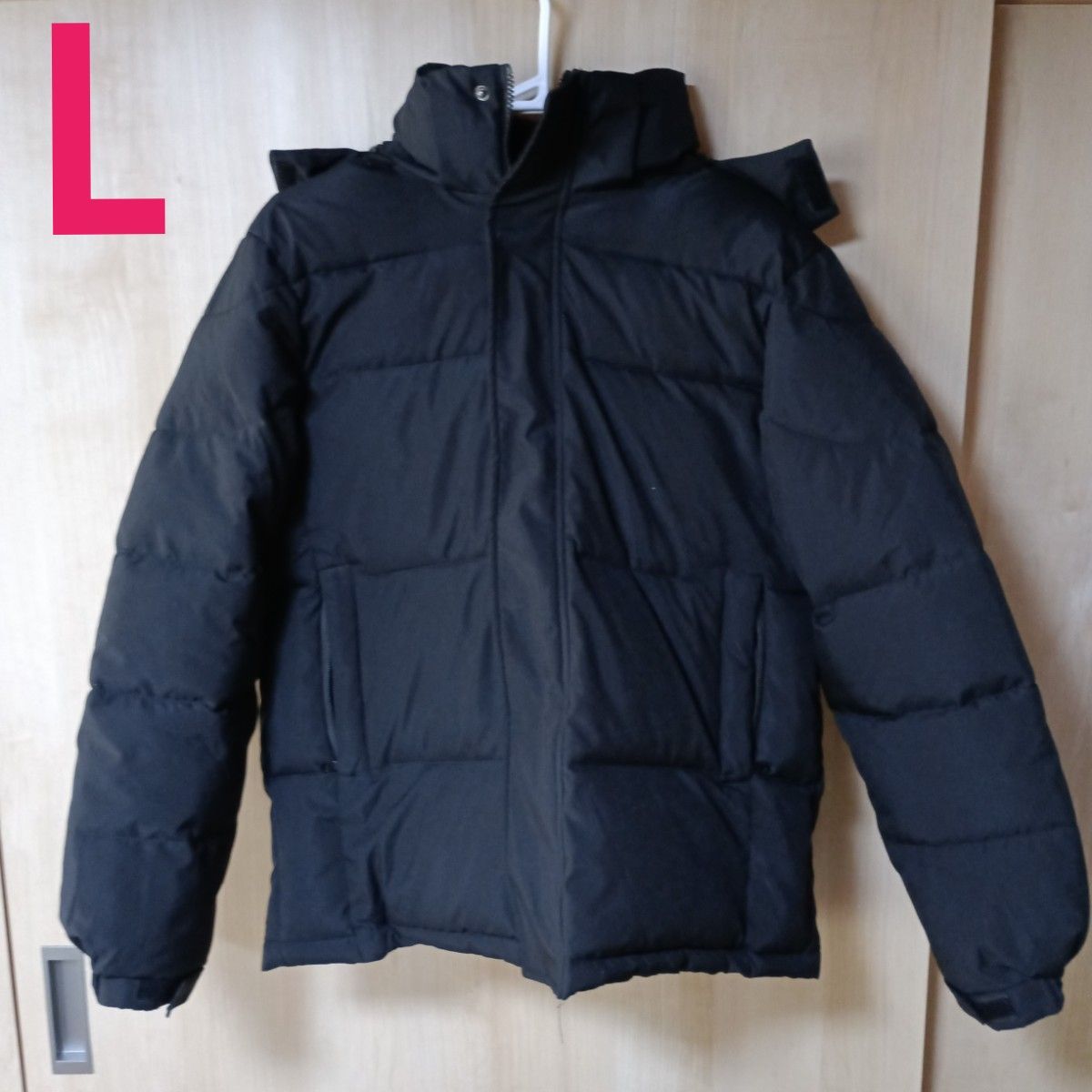 ブラック ダウンジャケット Lメンズ フード取り外し可能 アウター