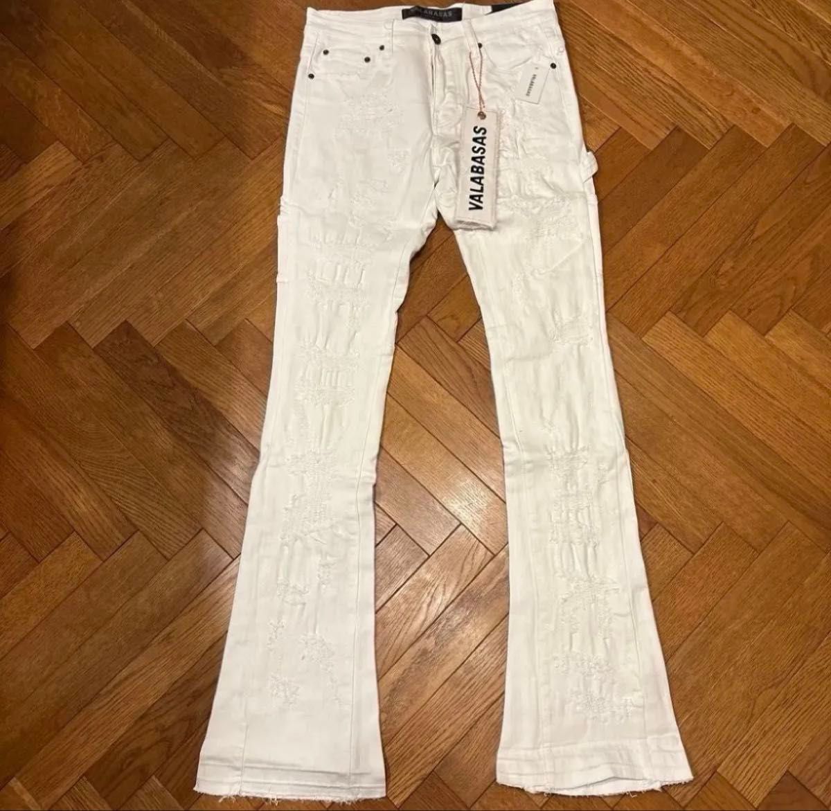 VALABASAS スキニーフレアデニム ホワイト ダメージ加工 バラバサス 30