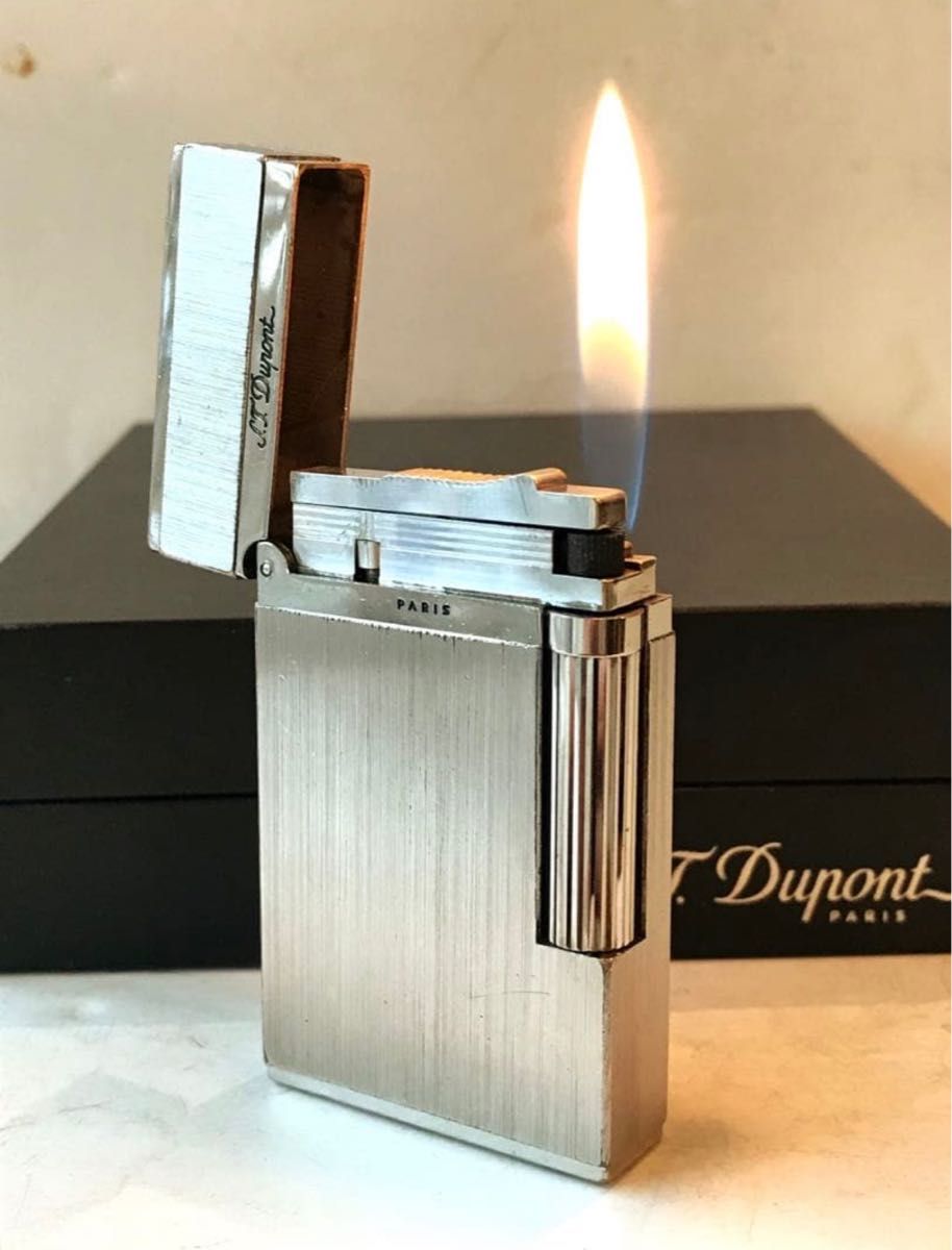 開閉音 快音キーーン デュポン ガスライター ヘアライン シルバー