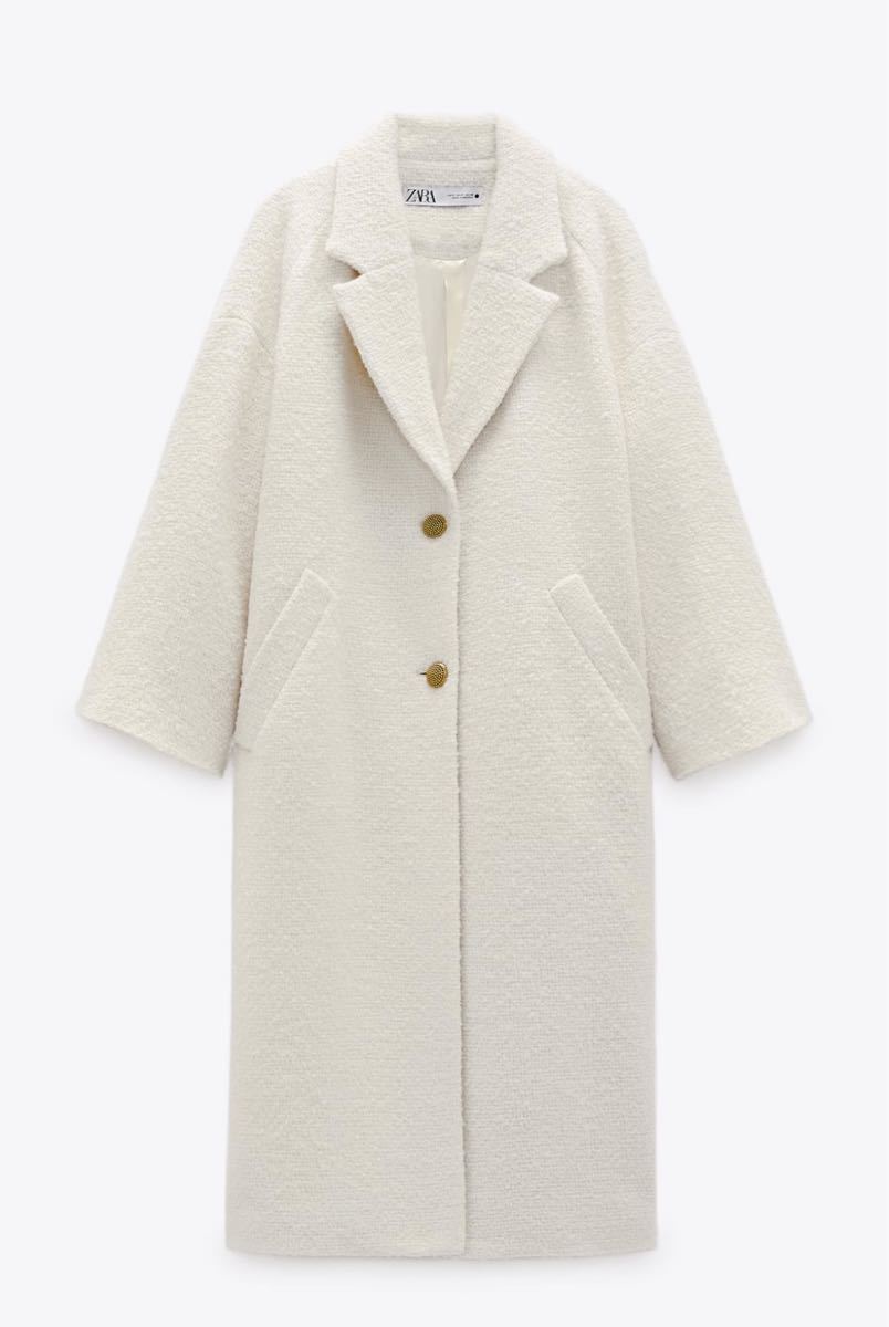 新品タグ付き ZARA テクスチャー入り生地コート ホワイト ロングコート