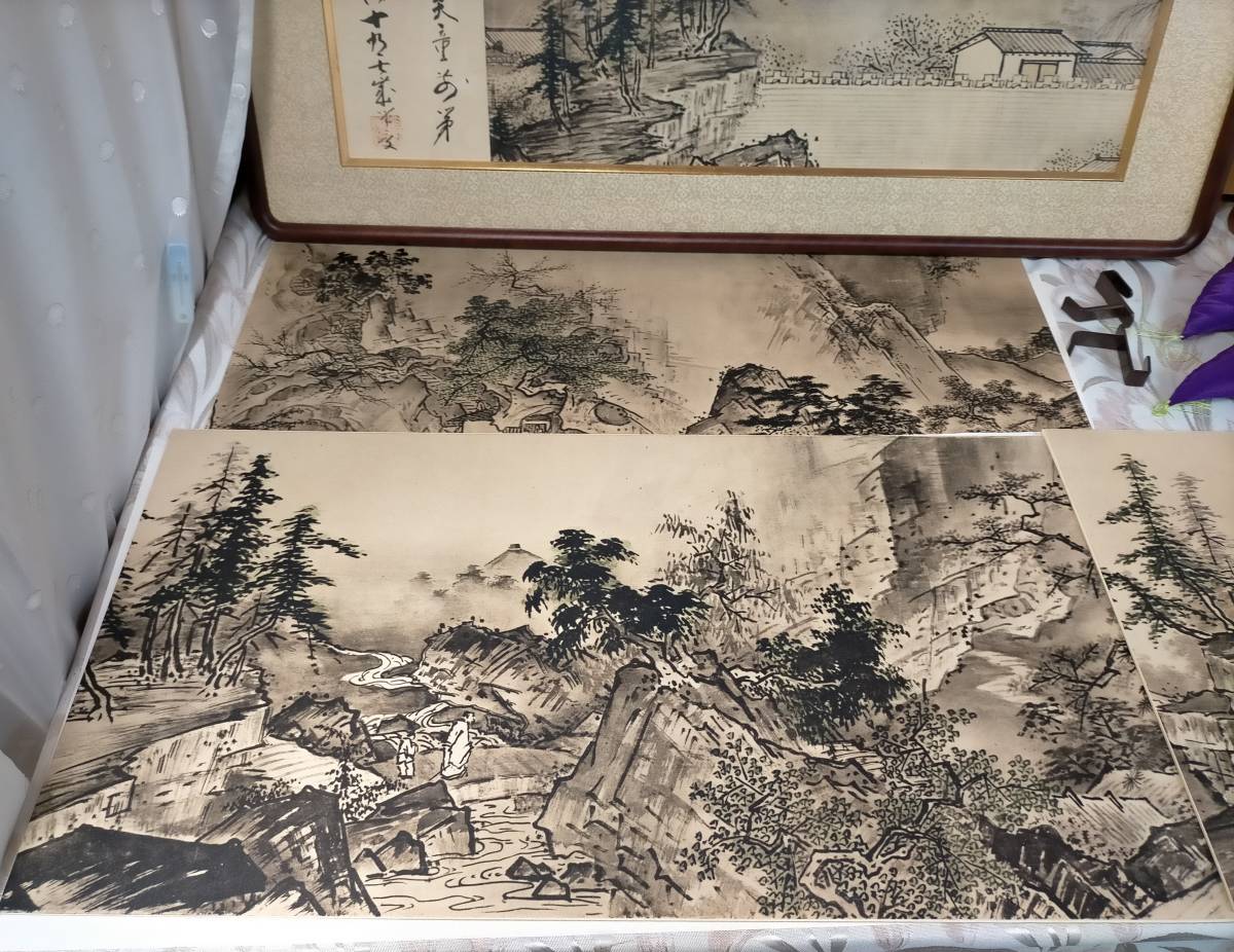 Yahoo!オークション - 国宝 雪舟筆 四季 山水図長巻 春夏秋冬 額装セッ