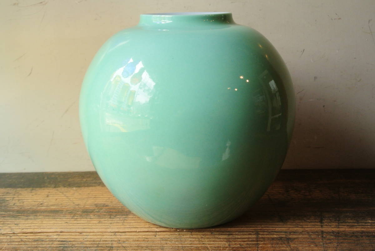 人間国宝 吉田美統 作 釉裏金彩芙蓉文花瓶 共箱付 高さ