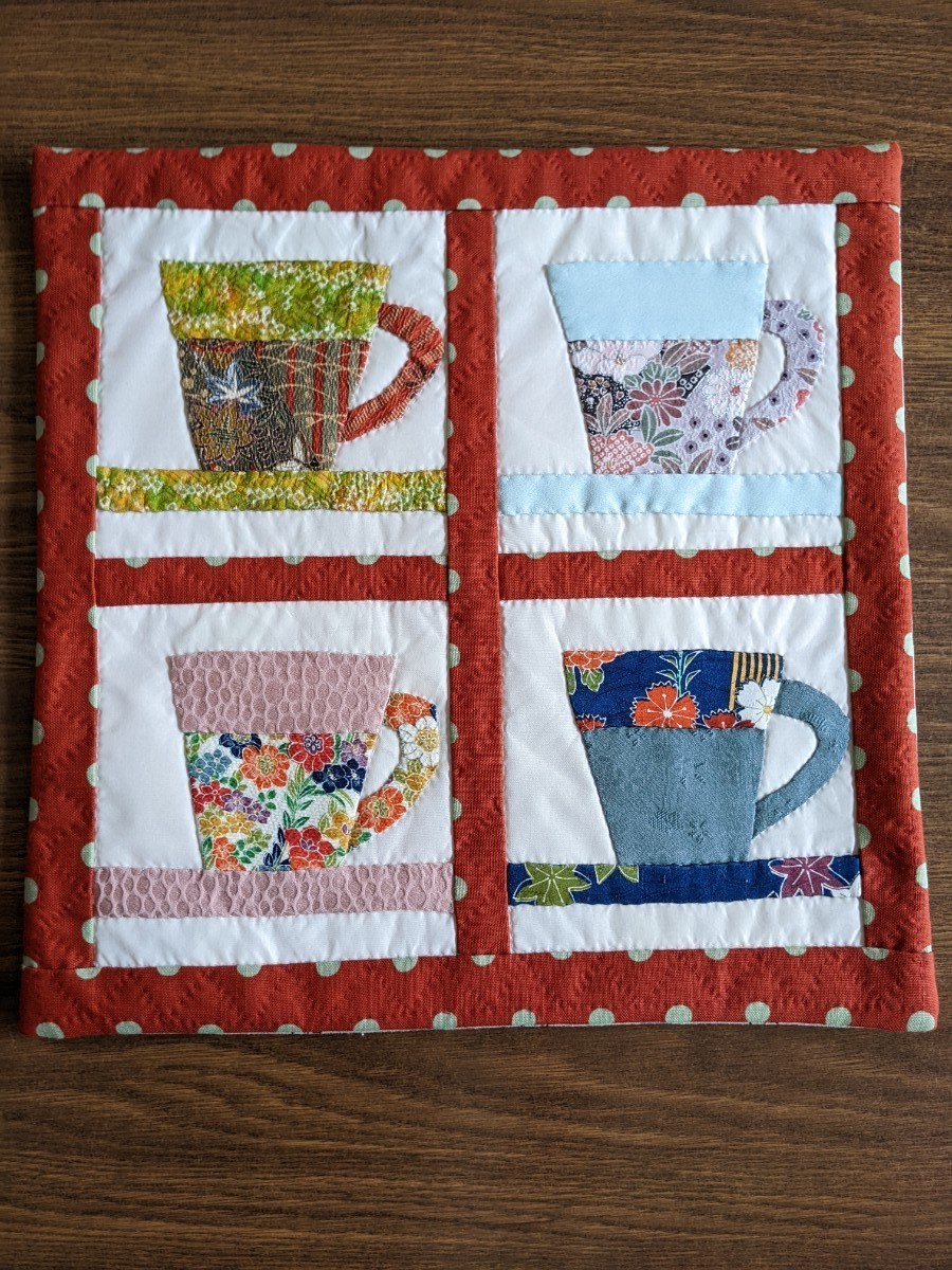 コーヒーカップのタペストリーパッチワークキルト ハンドメイド｜Yahoo