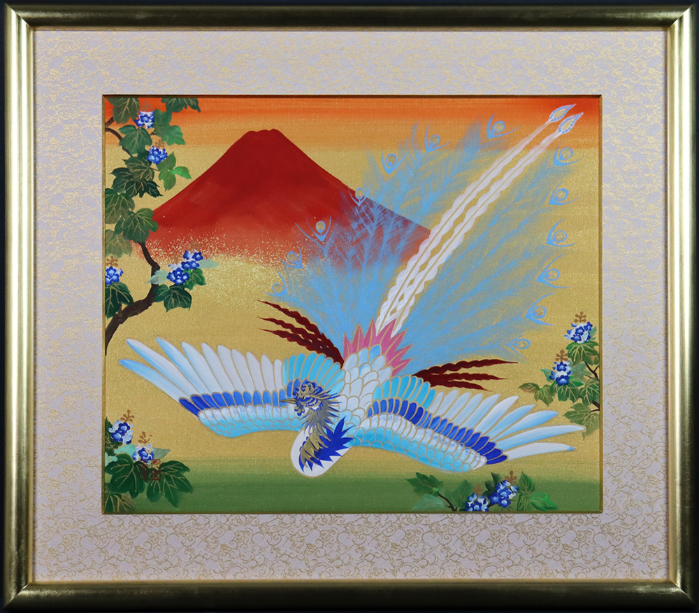 Yahoo!オークション - あいはら友子 赤富士に鳳凰 日本画 絹本 10号