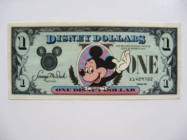 Yahoo!オークション - ディズニーダラー 1ドル札(1987年版) $1紙幣 発
