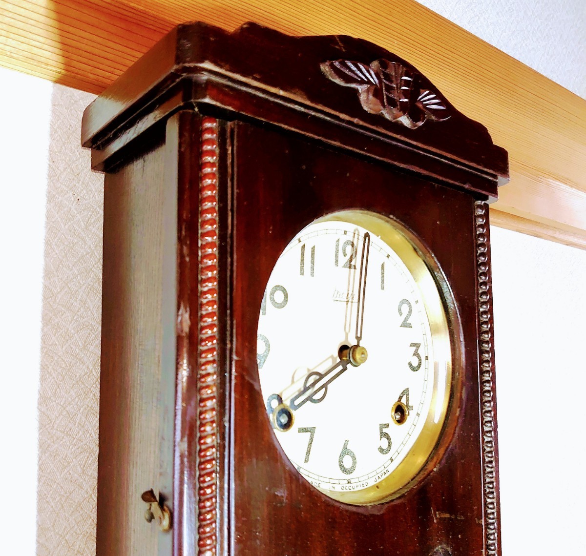 希少」昭和レトロ Meijiゼンマイ時計 オキュパイドジャパン 掛時計 古