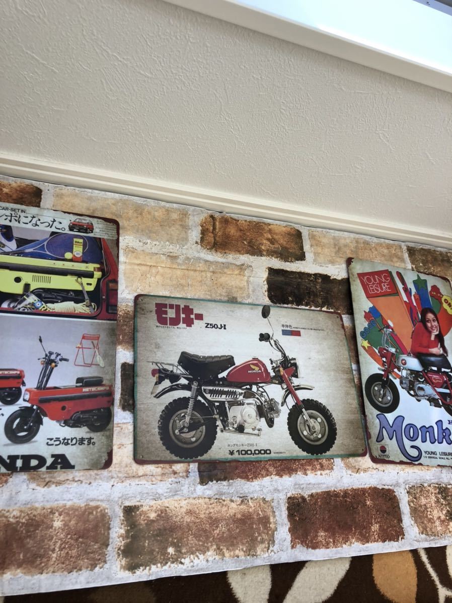 ヴィンテージ加工 モンキー ④ Monkey honda ブリキ看板 プレート 昭和