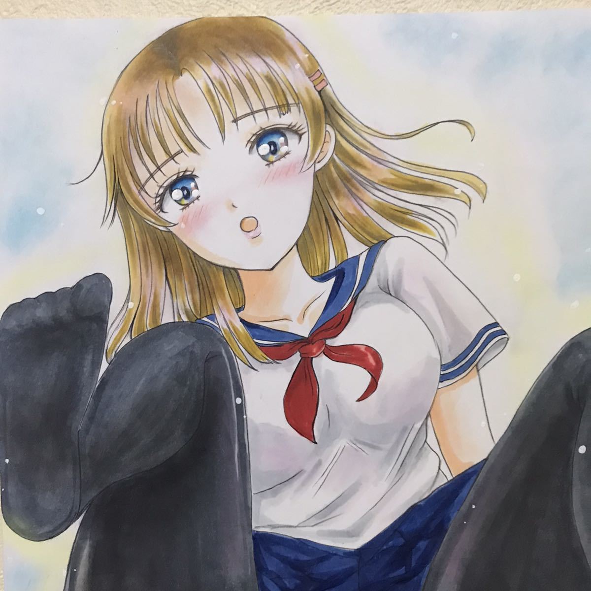 Yahoo!オークション - 手描きイラスト オリジナル 女子高生 セーラー服