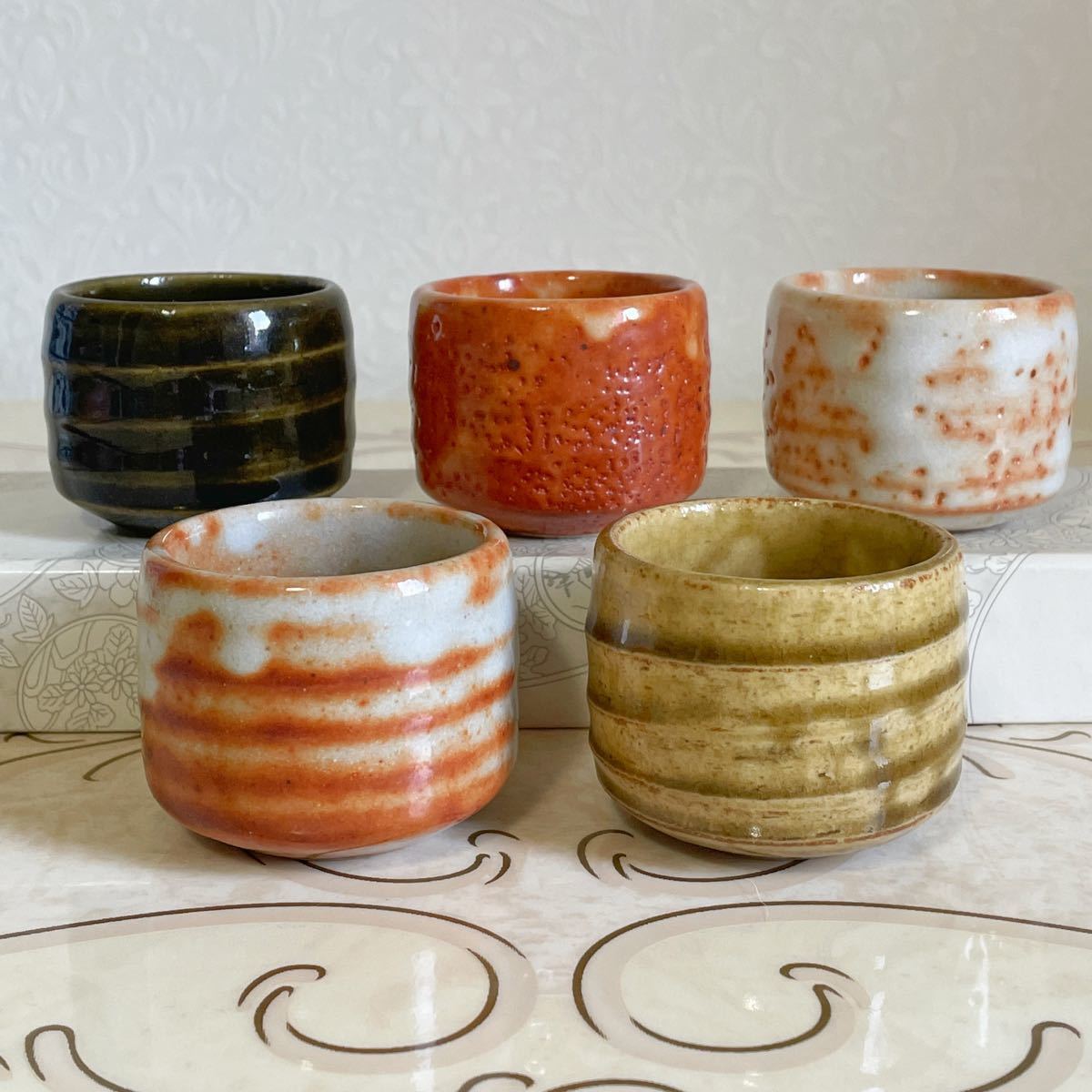 美濃焼 秀泉陶苑 ぐい呑み 5客セット 織部 小鉢 お猪口 珍味入れ