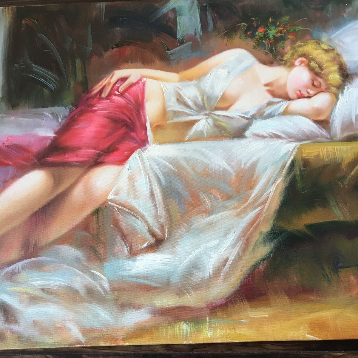 Yahoo!オークション - 秀作 手書き油絵 女性 美人画 セクシー 眠りの中