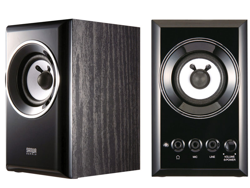 サンワサプライ、木製キャビネット採用のスピーカー
