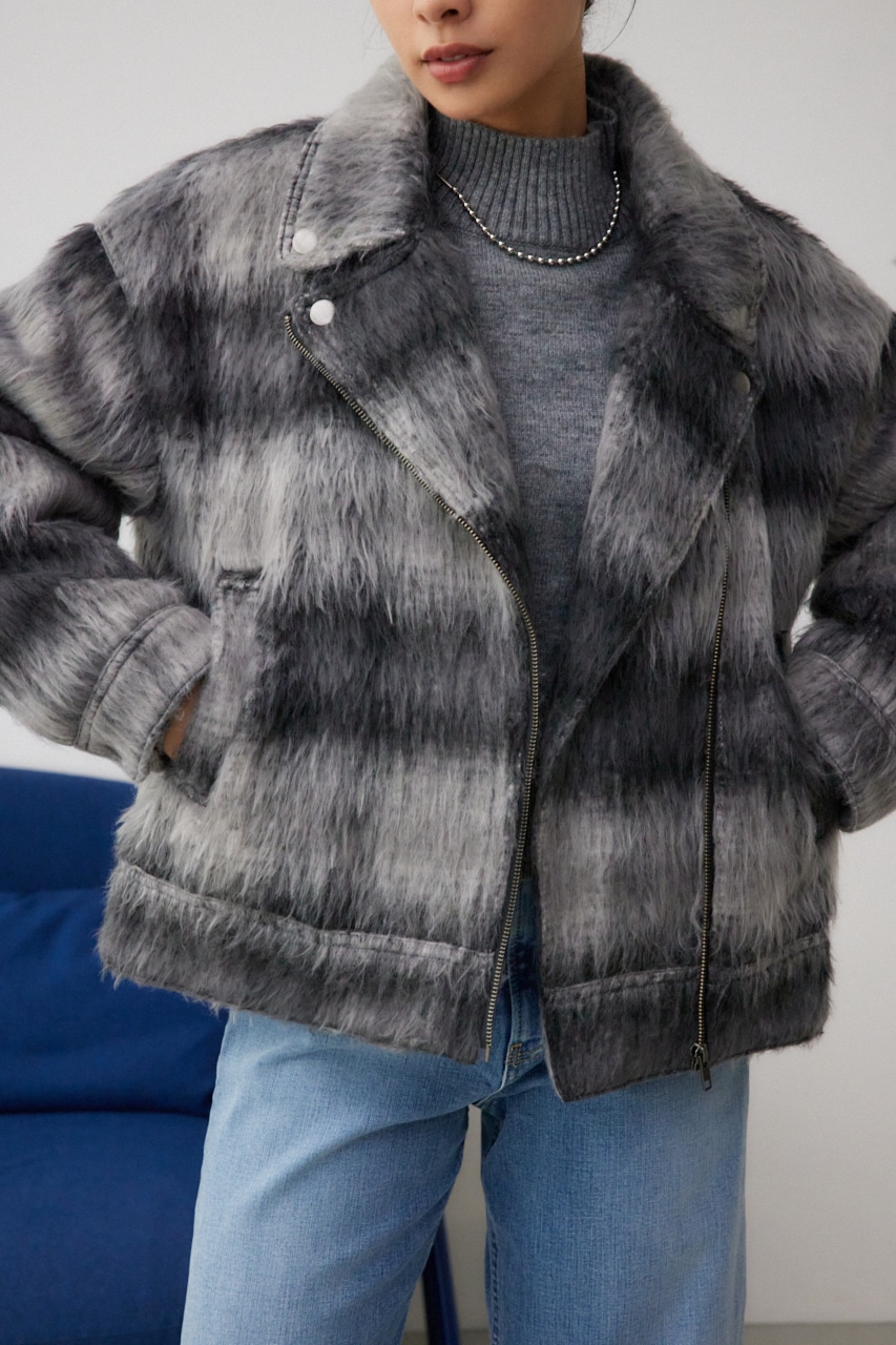 シャギーチェックライダースジャケット｜WOMEN｜250HAC30-553I｜AZUL