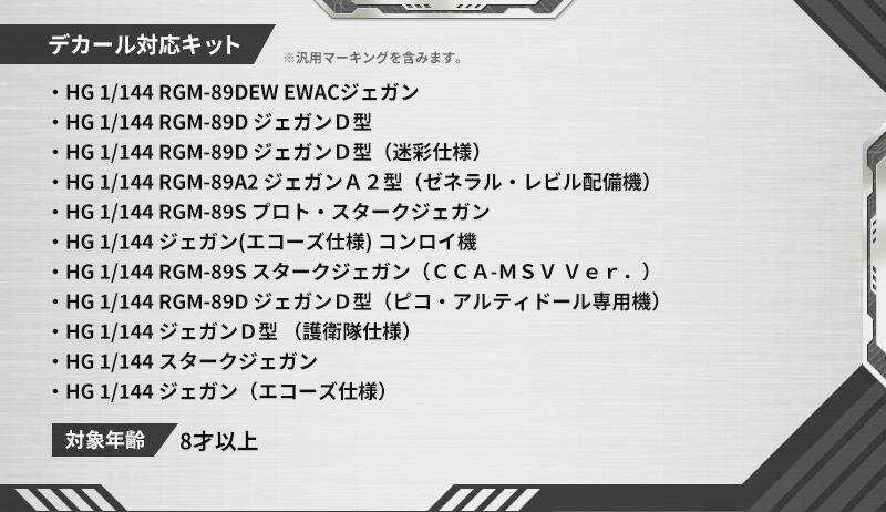 HGジェガンシリーズ SPECIAL水転写式デカールプレゼントキャンペーン