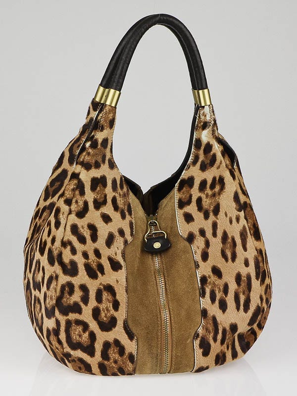 Jimmy Choo Leopard Print Pony Hair and Suede Large Mandah Bag