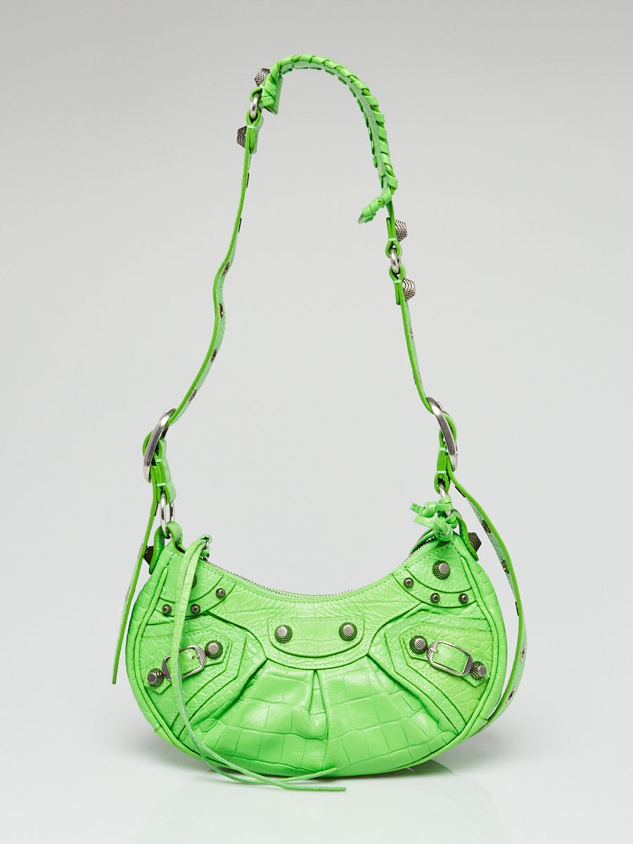 Balenciaga Acid Green Croc Embossed Lambskin Leather Le Cagole XS