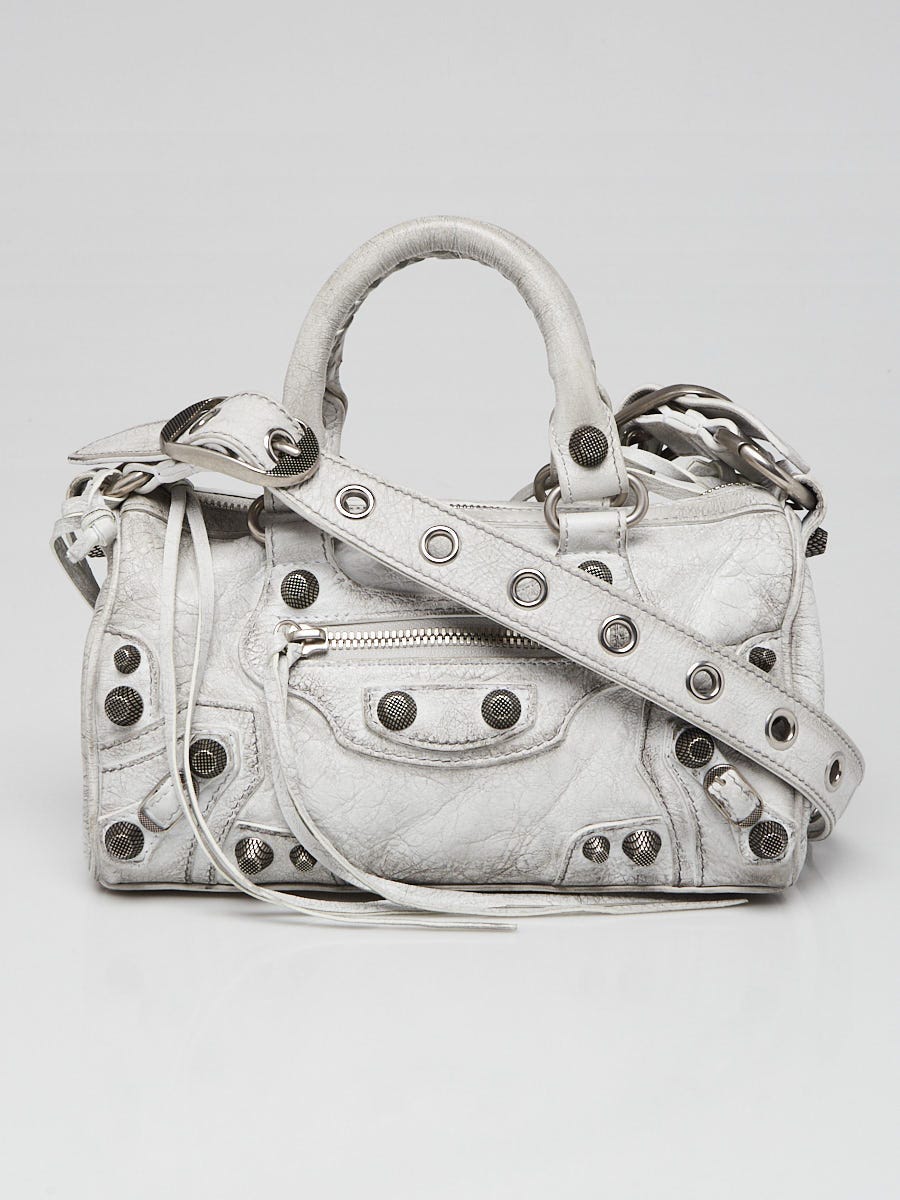 Balenciaga Grey Distressed Leather Le Cagole Mini Duffle Crossbody