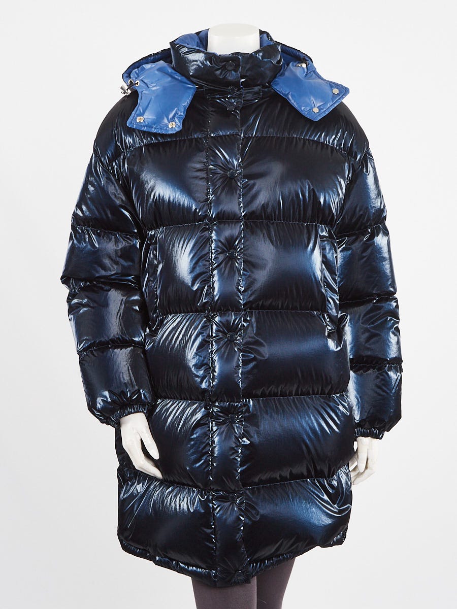 Moncler Metallic Blue Nylon Quilted Down Gaou Parka Jacket Size 2