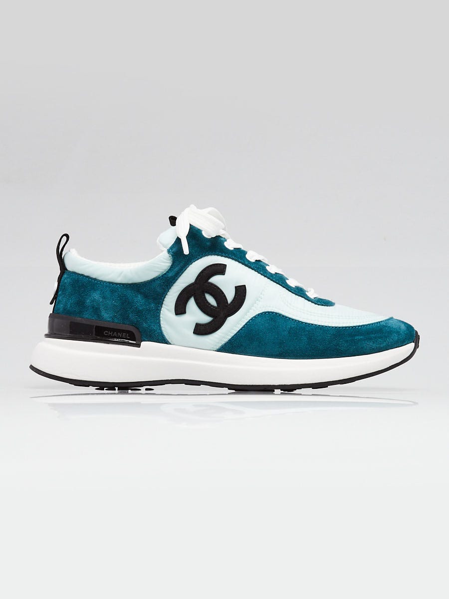 Chanel Light Green Suede/Nylon CC Sneakers Size 8/38.5 | Yoogi's