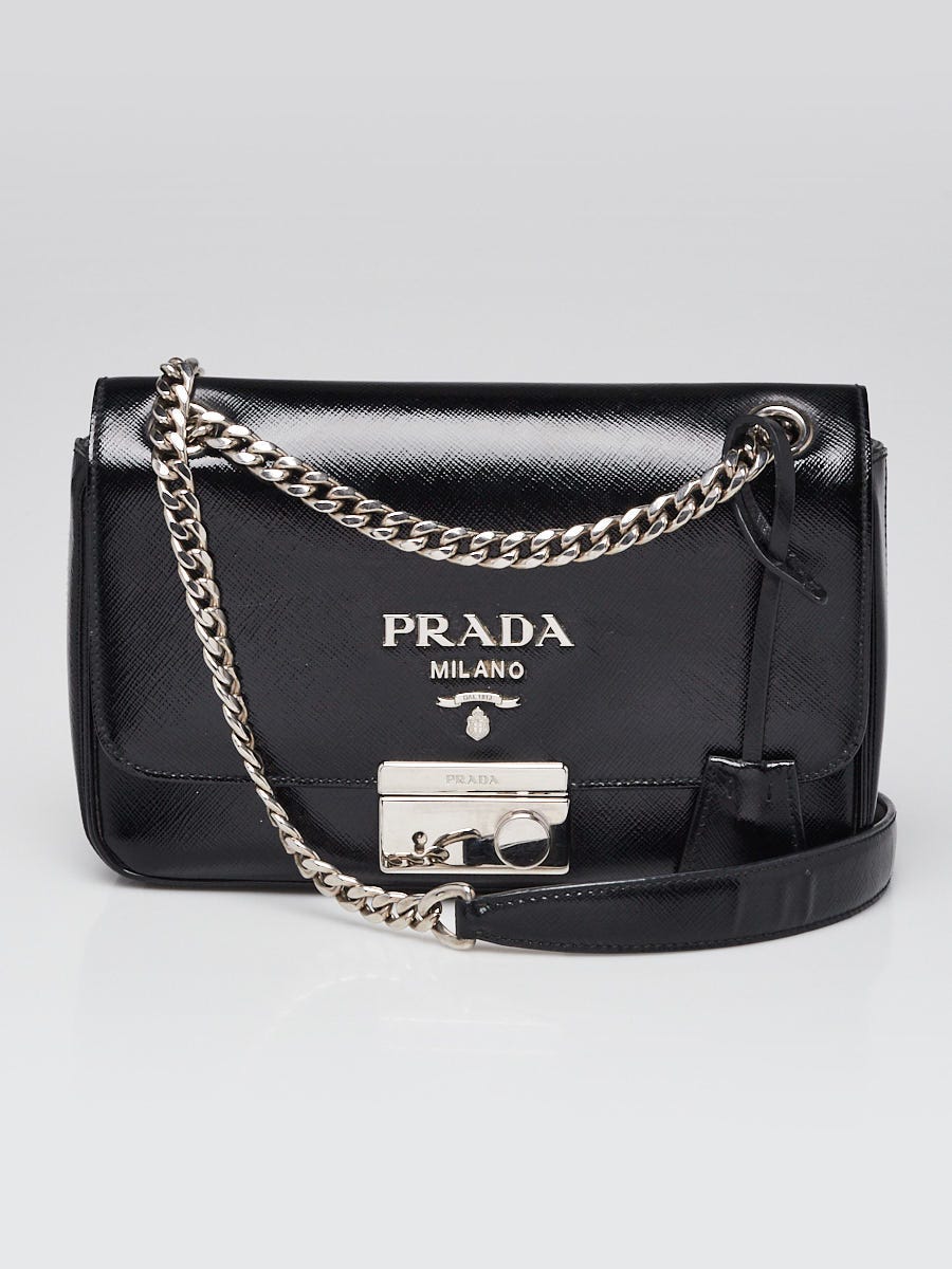 Prada Black Vernice Saffiano Lux Small Sound Crossbody Bag