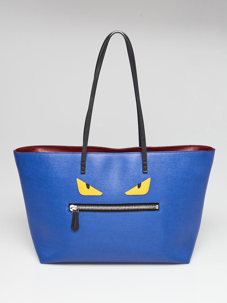 Fendi Blue/Black Vitello Elite Leather Monster Roll Tote Bag