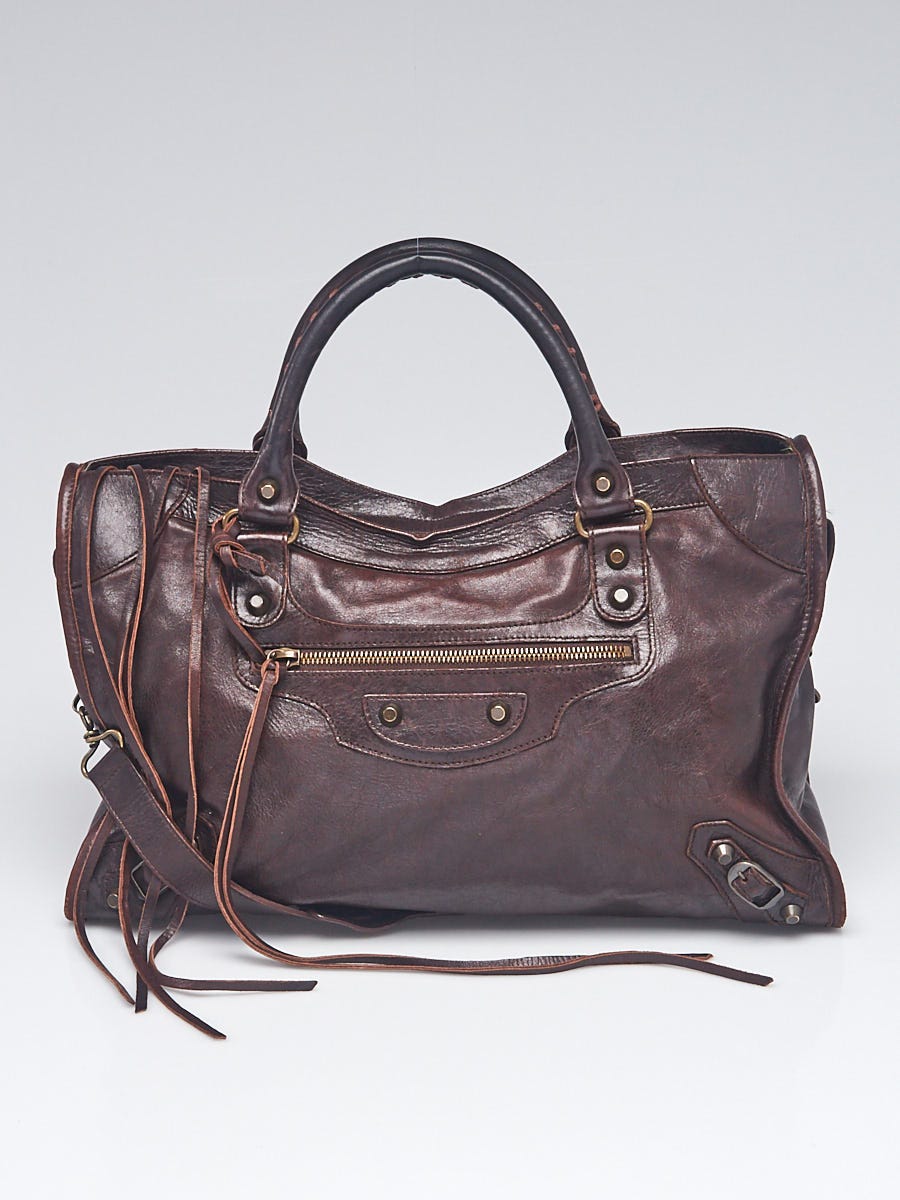 Balenciaga Chocolate Chevre Leather Motorcycle City Bag | Yoogi's