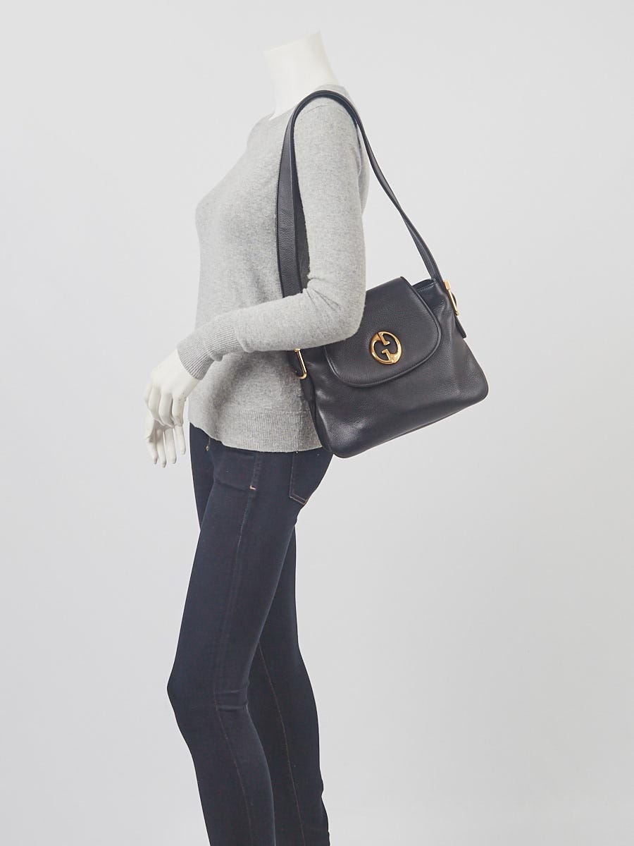 Gucci Black Pebbled Leather 1973 Medium Shoulder Bag | Yoogi's Closet