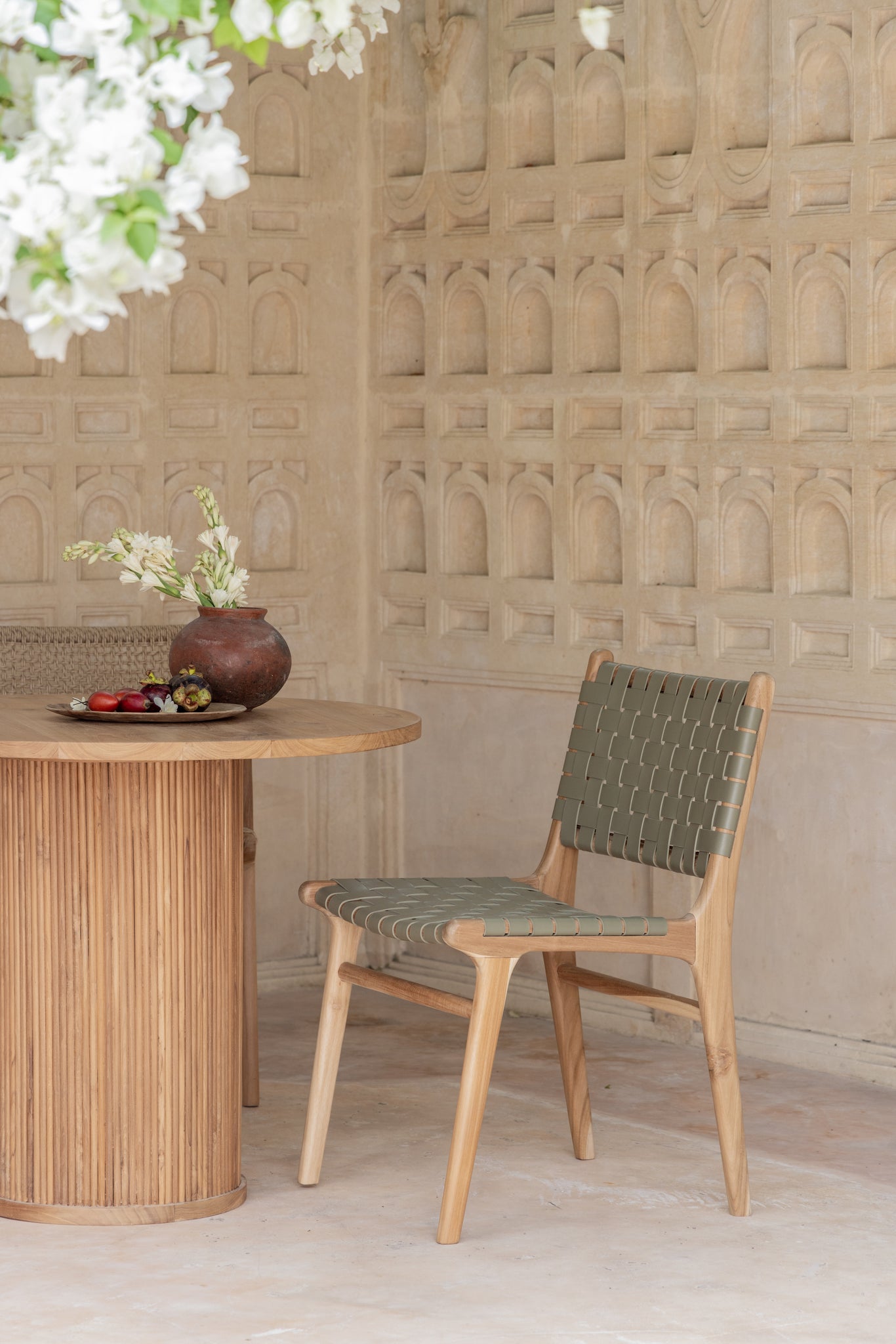 Kirana Teak and Woven Leather Dining Chair – balè