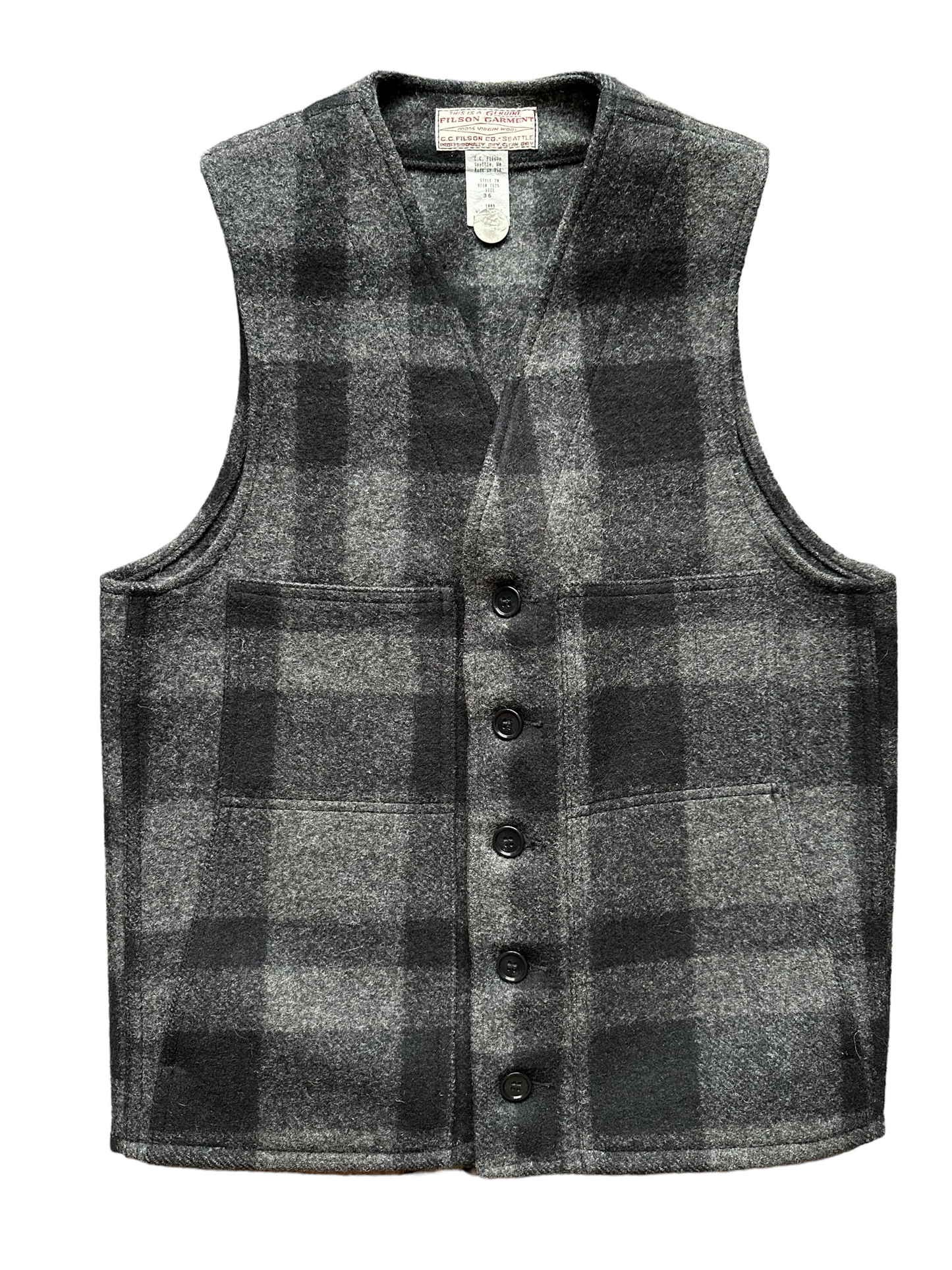 Vintage Filson Mackinaw Vest SZ 36 | Charcoal & Black Mackinaw