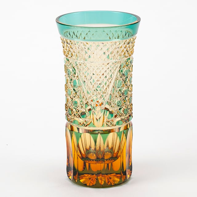 江戸切子 クリスタルガラスビール(琥珀色緑) | 江戸切子の製造 門脇