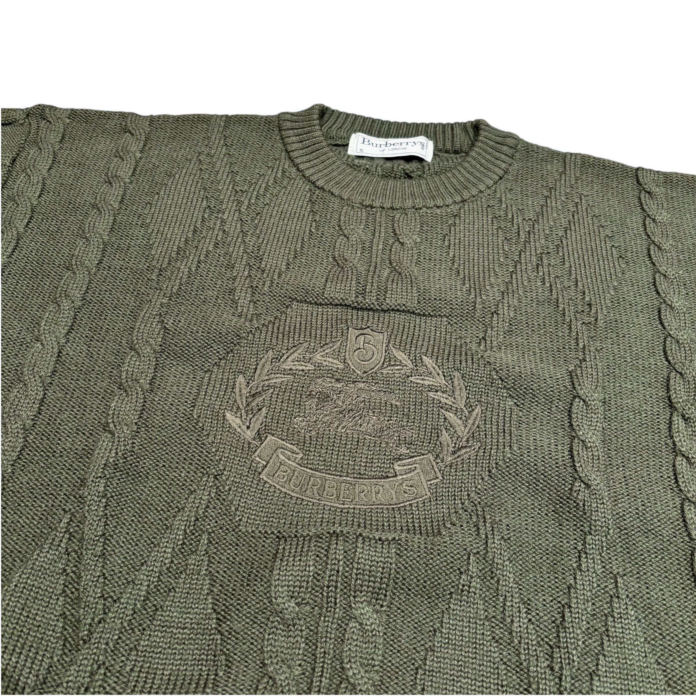 イングランド製 Burberrys Logo Cable Knit Sweater S / バーバリー