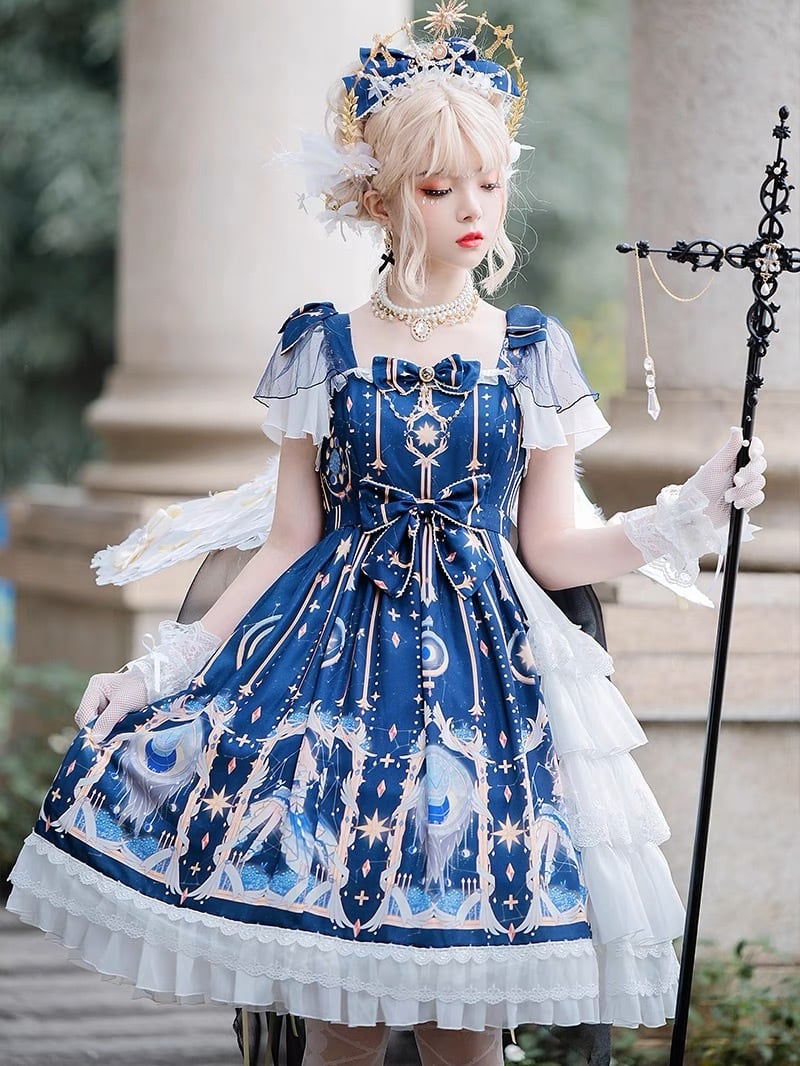 甘ロリータ】ワンピース 星 スター スウィートロリータ ネイビー 紺色